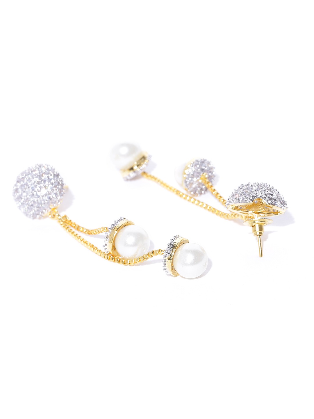 YouBella Gold-Plated Stone-Studded Beaded Tasselled Drop Earrings